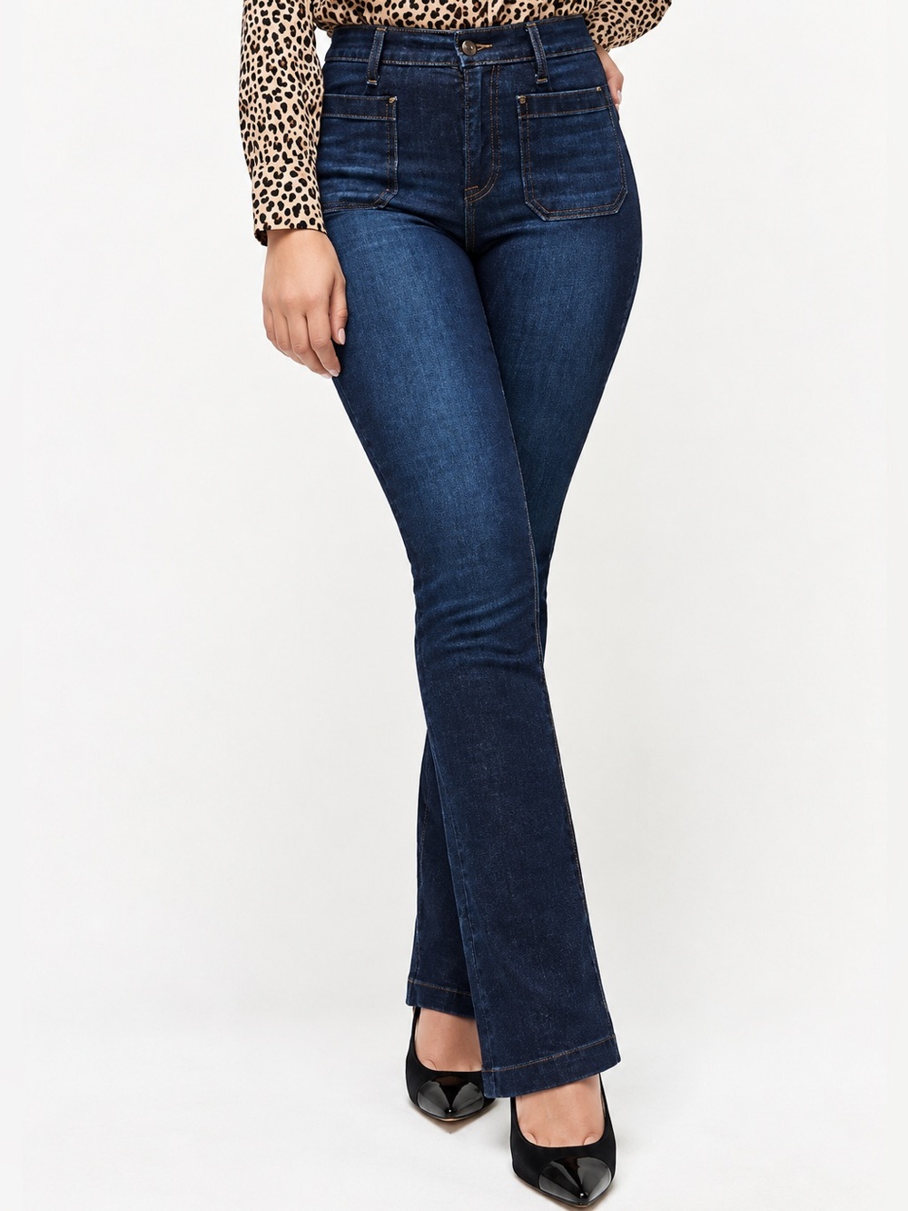 J. Crew Curvy Demi Bootcut Jeans Patch Pockets Size 27 High Rise Dark Wash AB381